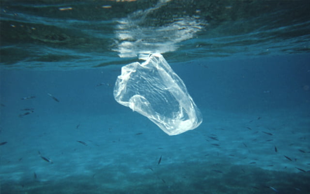 Plastic tasje in zee