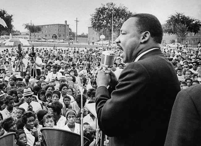 Dr. Martin Luther King, Jr. addresses a crowd. August 4, 1965. Washington Post staff photo by Ellsworth Davis.